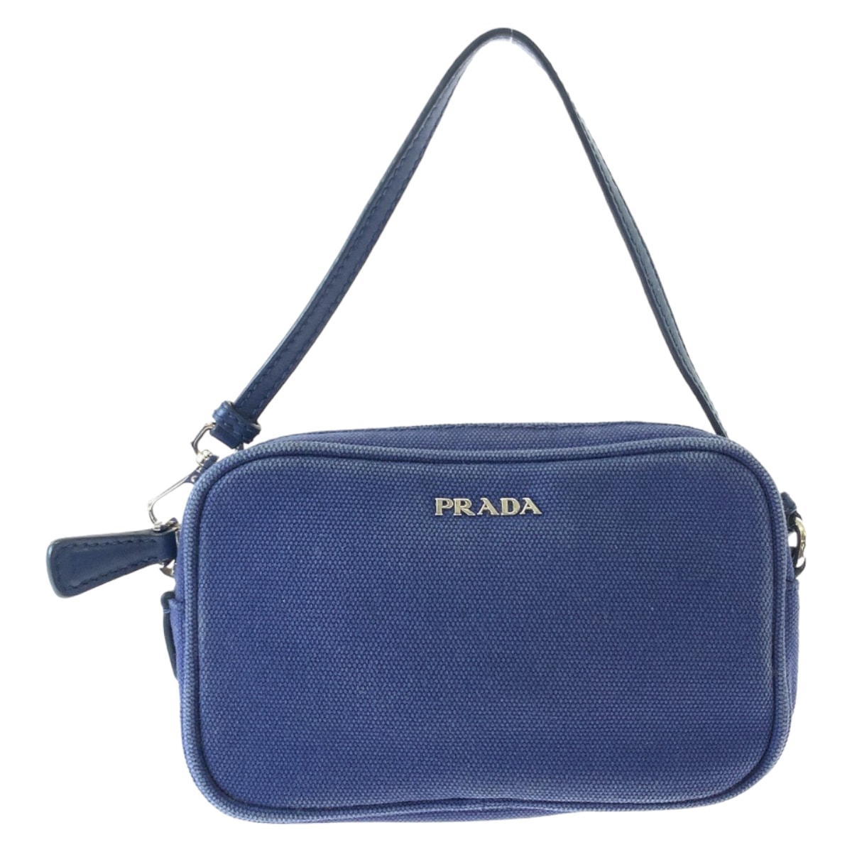 PRADA プラダ ブルー シルバー金具 キャンバス ミニハンドバッグ アクセサリーポーチ 506367 【中古】