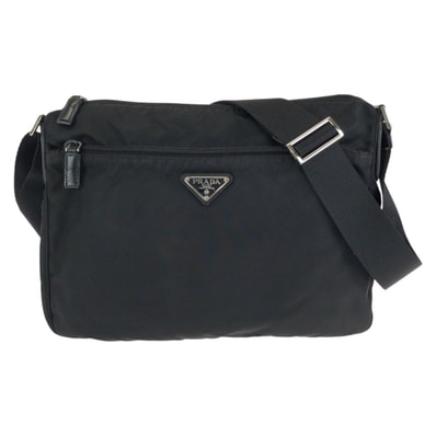 美品 PRADA プラダ テスート 三角ロゴプレート ブラック 黒 シルバー金具 ナイロン ショルダーバッグ メッセンジャーバッグ 601669 【中古】