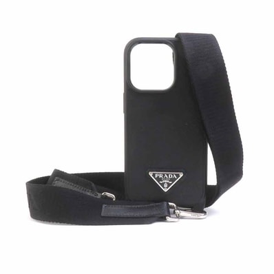 プラダ PRADA スマートフォンケース iPhone15 PROケース レザー ブラック ユニセックス【中古】 h32509k