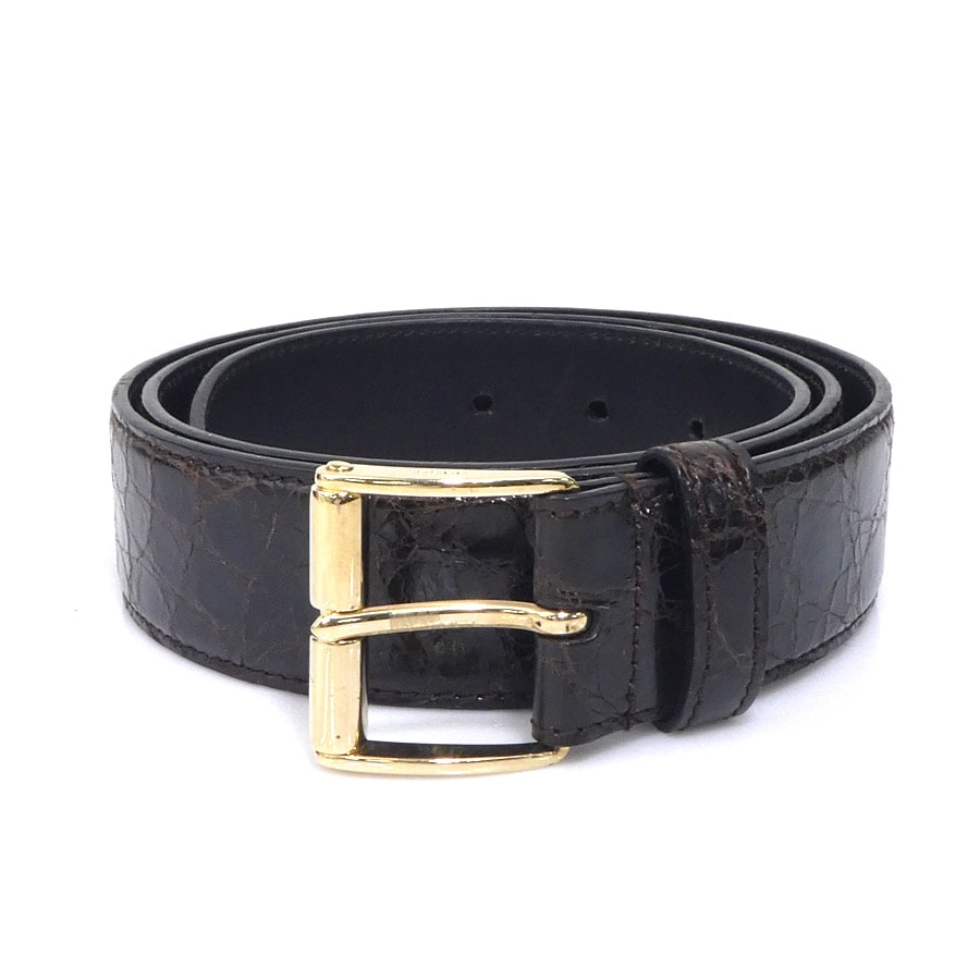 グッチ GUCCI ベルト 型押しレザー ダークブラウン メンズ 105619【中古】 r10959a