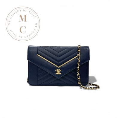 シャネル CHANEL バッグ ショルダーバッグ ネイビー ゴールド ココマーク チェーンウォレット ターンロック
