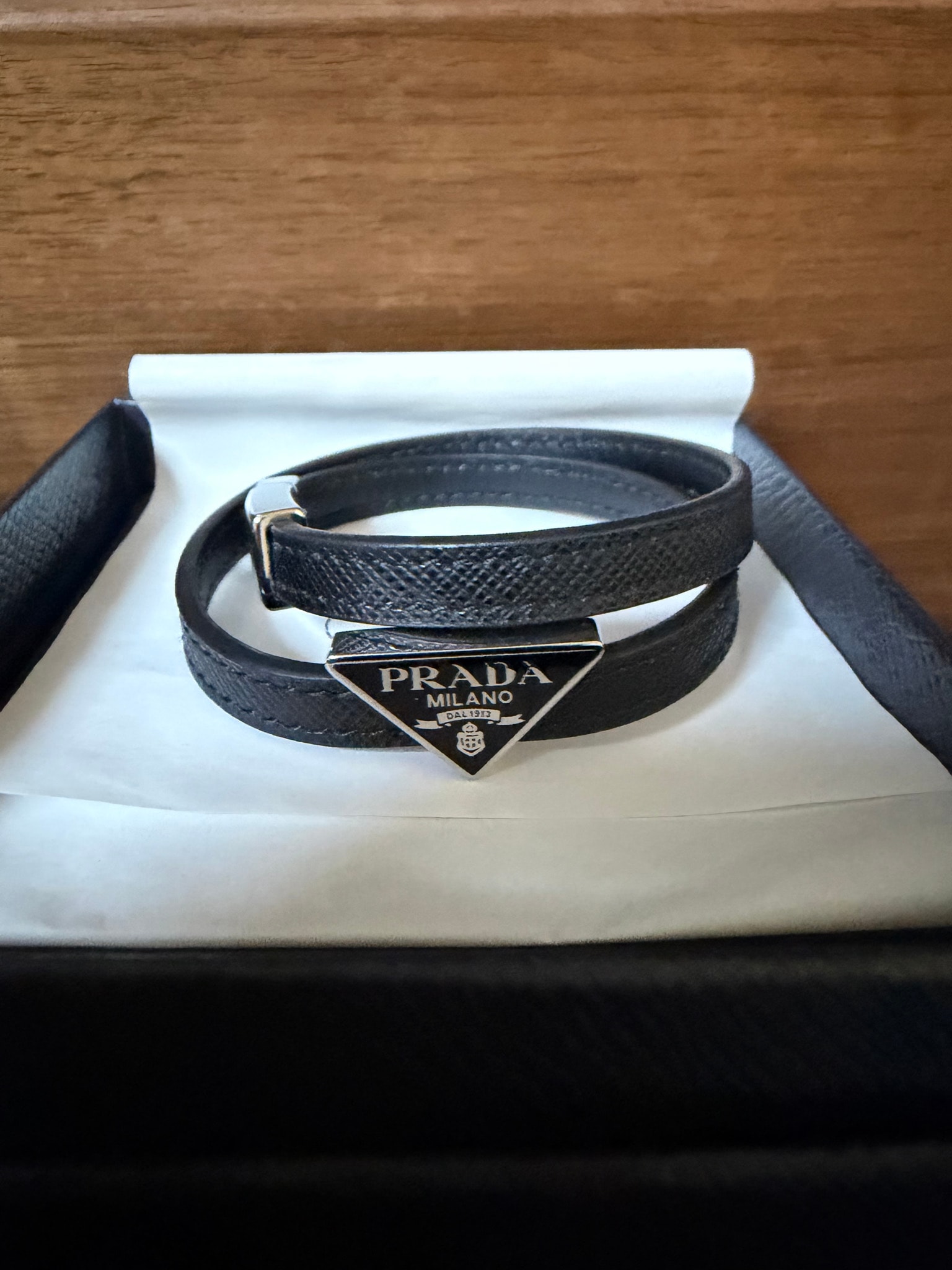 PRADA Saffiano Leather Bracelet "Dark Green"