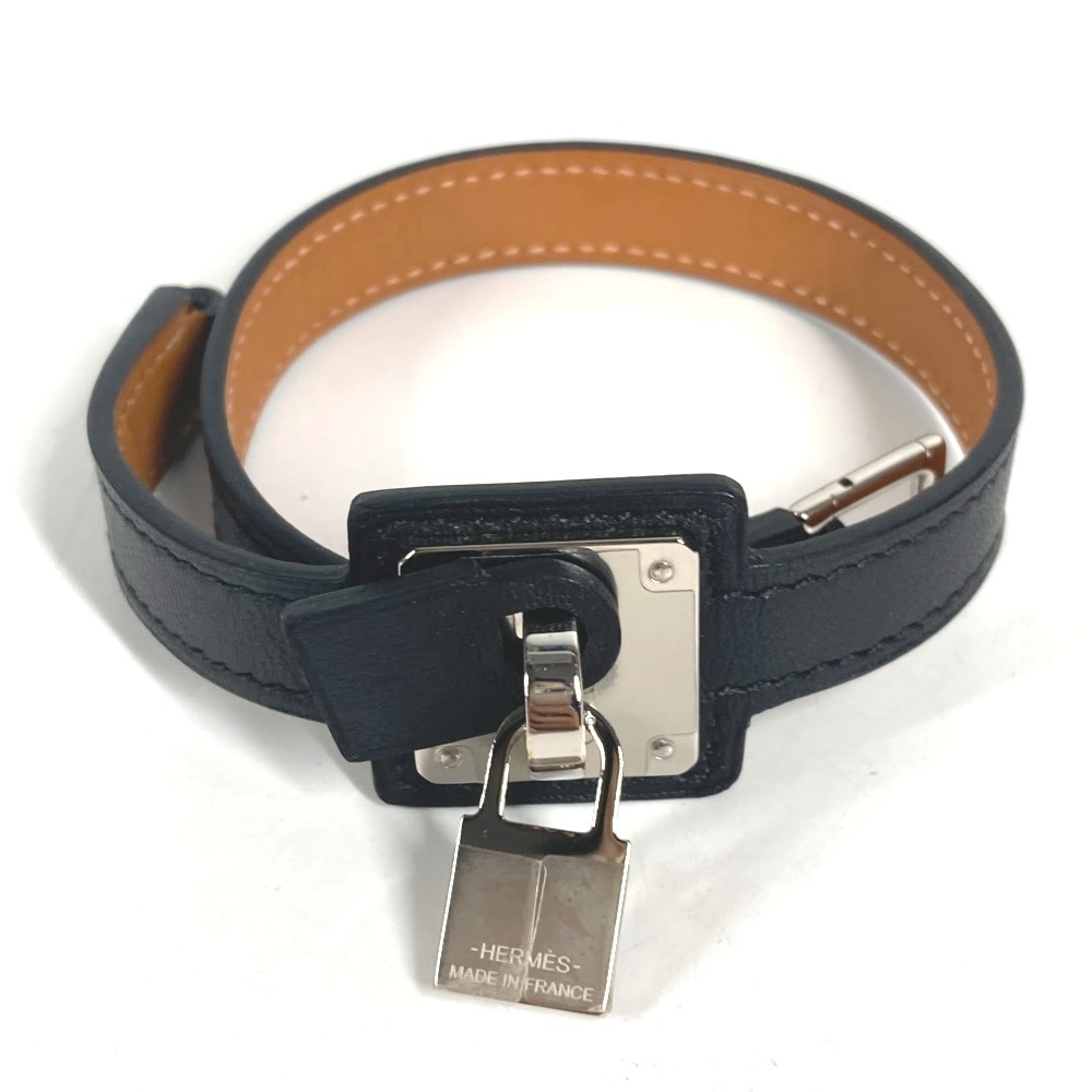 エルメス HERMES オーケリードゥブルトゥール アクセサリー バングル ブレスレット レザー Y刻 ブラック 美品