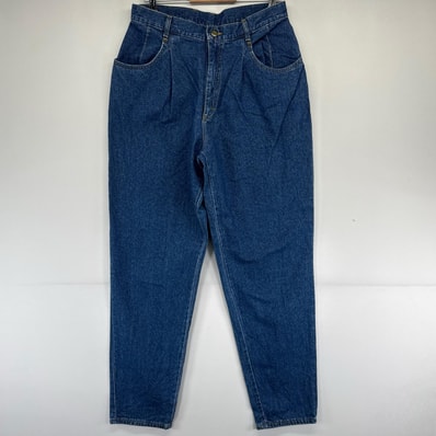 古着 エルエルビーン L.L.Bean USA製 デニム パンツ テーパード ツータック デニム ジーパン 16 L32 ブルー系 レディース