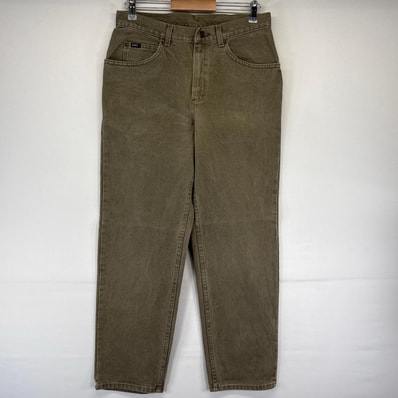 古着 リー Lee デニム パンツ テーパード 5ポケット レザーパッチ W33L30 ブラウン系 メンズ