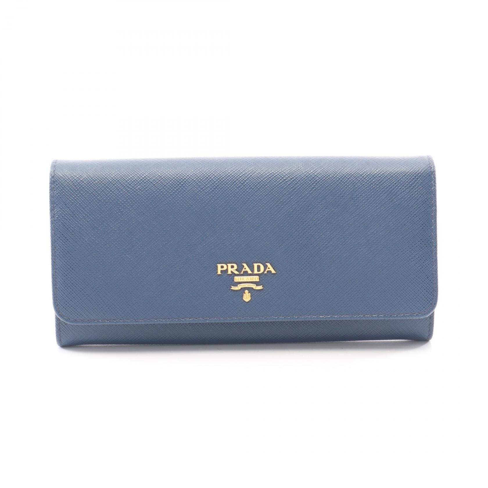 プラダ PRADA SAFFIANO METAL 二つ折り長財布 財布 サフィアーノレザー レディース ブルー系 【中古】