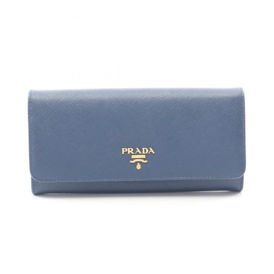 プラダ PRADA SAFFIANO METAL 二つ折り長財布 財布 サフィアーノレザー レディース ブルー系 【中古】