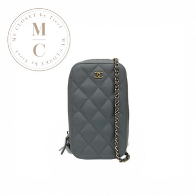 シャネル CHANEL バッグ ショルダーバッグ グレー ゴールド ココマーク マトラッセ フォンケース モバイルポーチ チェーンショルダー