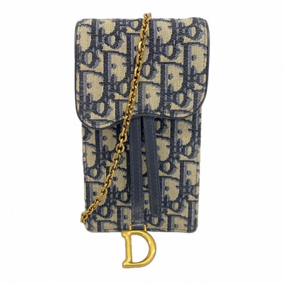 ★最終価格【6da0363】クリスチャンディオール ポシェット トロッター オブリークバーティカルサドルポーチ キャンバス ネイビー ゴールド金具【中古】レディース