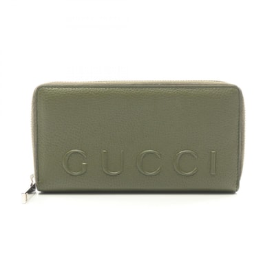 グッチ GUCCI ロゴ ラウンド長財布 財布 レザー メンズ カーキ系 835120 【中古】