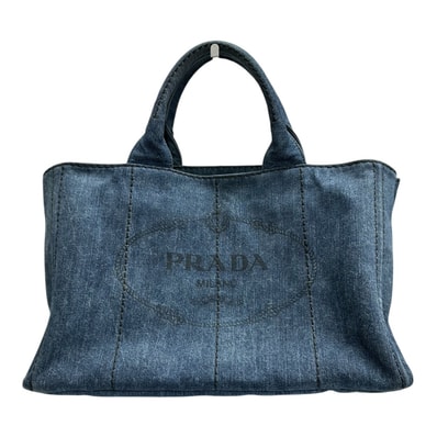 美品 PRADA プラダ カナパ ブルー ゴールド金具 デニム トートバッグ ショルダーバッグ S1-00126 【中古】