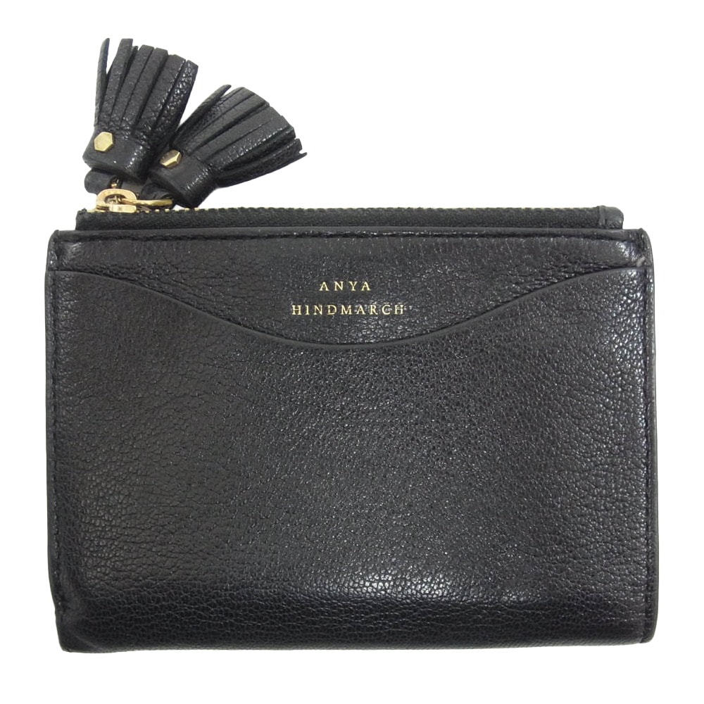 Anya Hindmarch アニヤ・ハインドマーチ ウォレット レザー スモール ダブルジップ ウォレット ブラック系【中古】