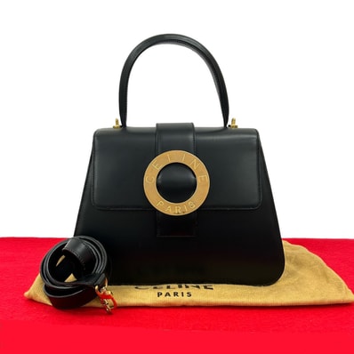 CELINE セリーヌ サークルロゴ 金具 2way カーフ レザー ショルダーバッグ ブラック
23566