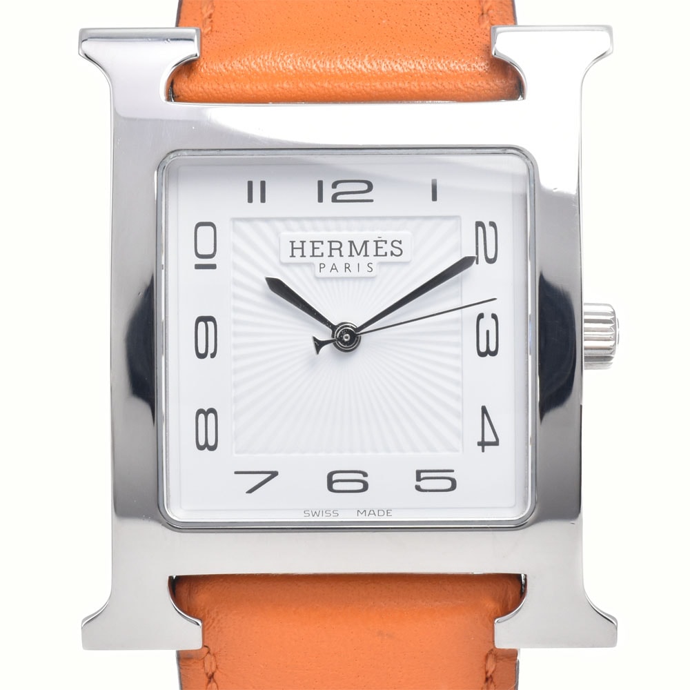 エルメス HERMES HH1.810 Hウオッチ SS/レザー ホワイト クォーツ メンズ 美品 腕時計 I#147855