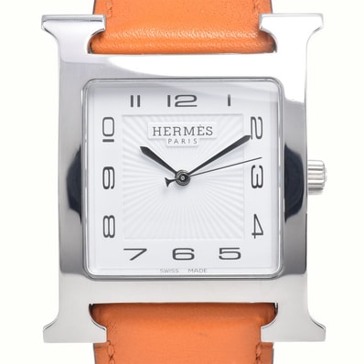 エルメス HERMES HH1.810 Hウオッチ SS/レザー ホワイト クォーツ メンズ 美品 腕時計 I#147855