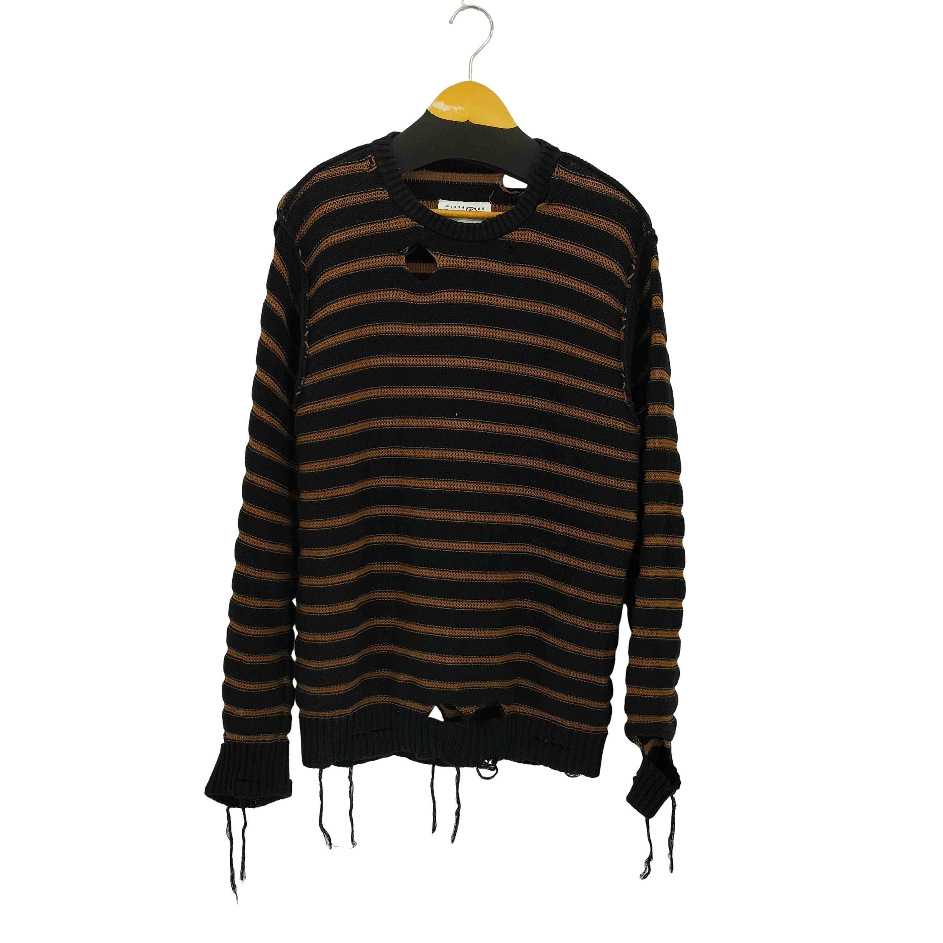 25SS ストライプ ダメージ加工 コットン ニット セーター【1141488457876】