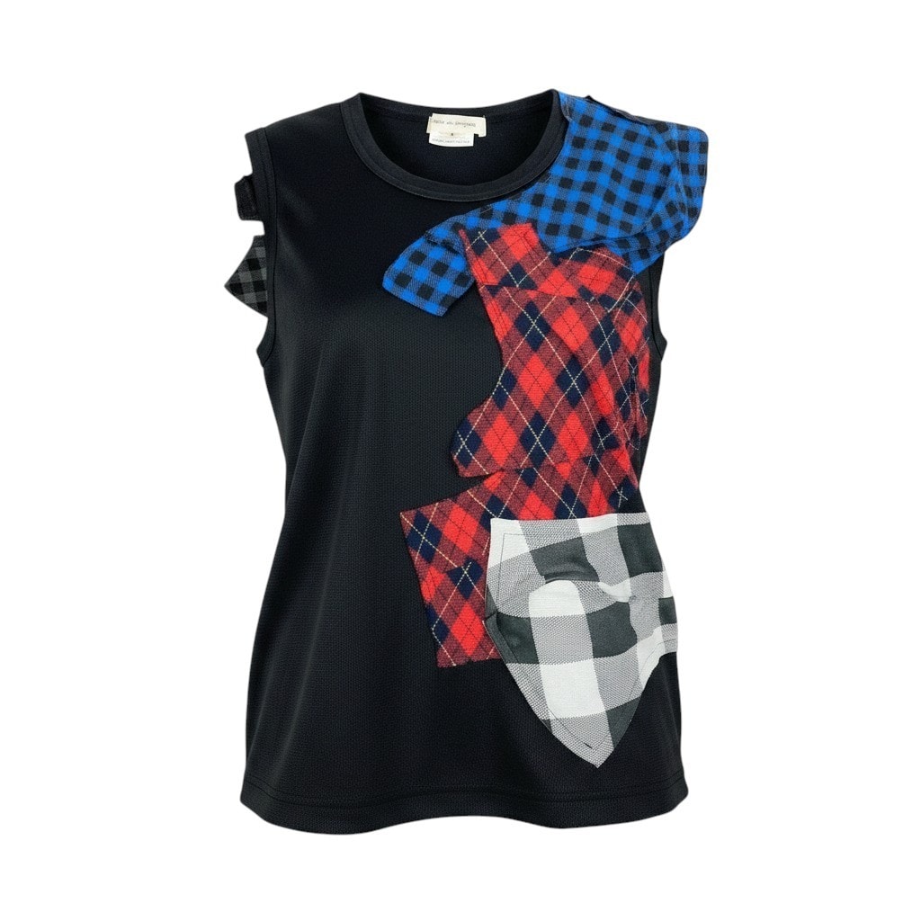 COMME des GARCONS コムデギャルソン パッチワークデザインノースリーブ AD2009 ブラック ポリエステル カットソー A3-00280 【中古】