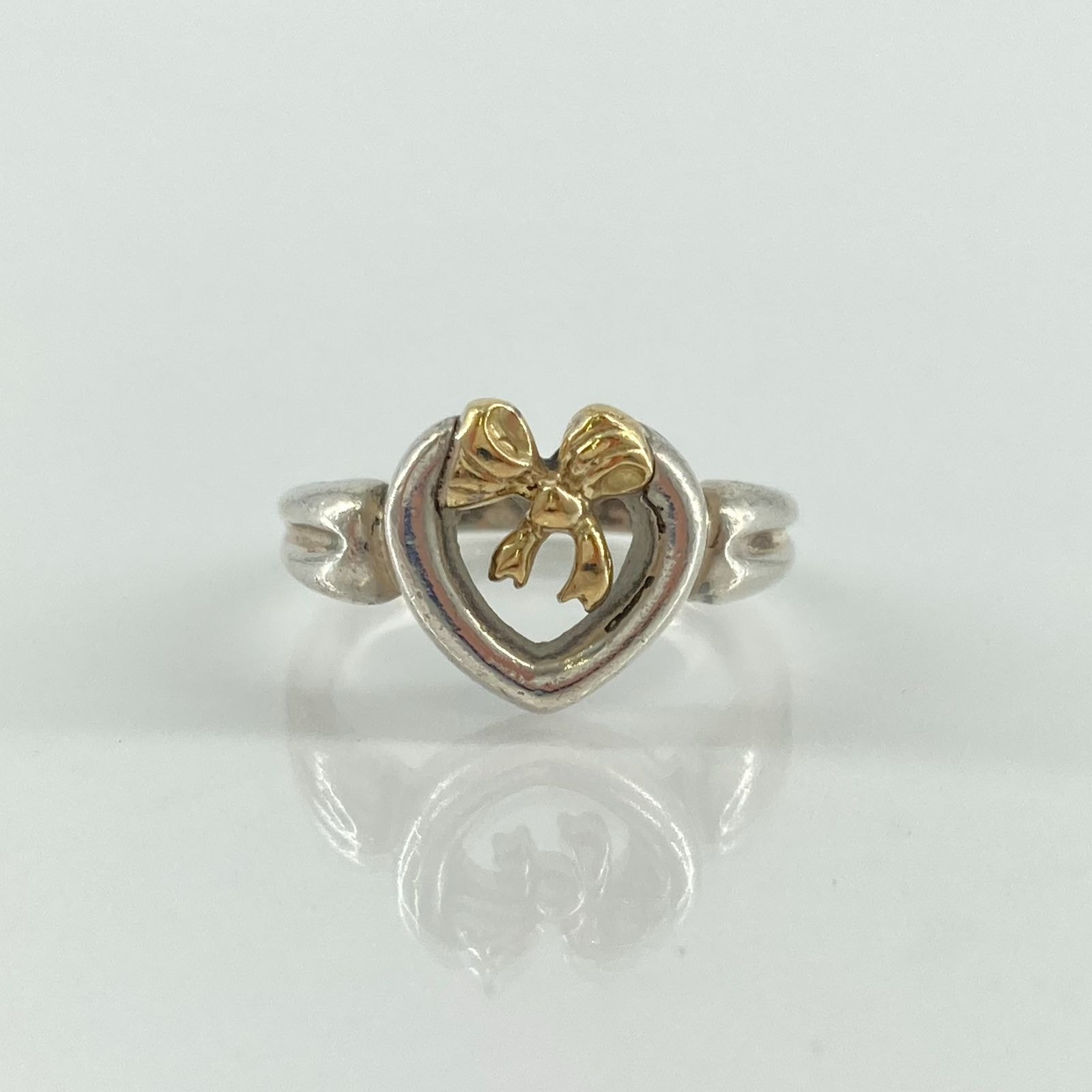 TIFFANY&CO(ティファニー) オープンハート リボン リング Ag925/750  3.6g ゴールド×シルバー