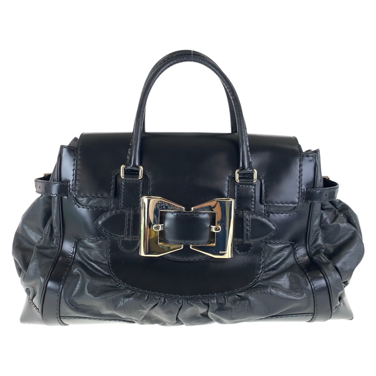 美品 GUCCI グッチ クイーン ブラック 黒 ゴールド金具 レザー トートバッグ ハンドバッグ 500384 【中古】