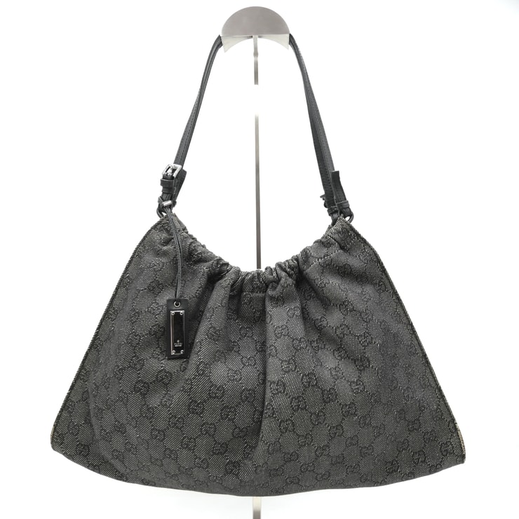 GUCCI(グッチ)GGキャンバス ギャザー ショルダーバッグ ワンショルダーバッグ アーカイブ ブラック キャンバス レザー 165797【中古】
