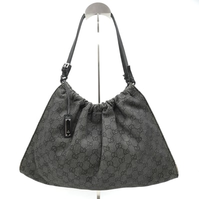 GUCCI(グッチ)GGキャンバス ギャザー ショルダーバッグ ワンショルダーバッグ アーカイブ ブラック キャンバス レザー 165797【中古】