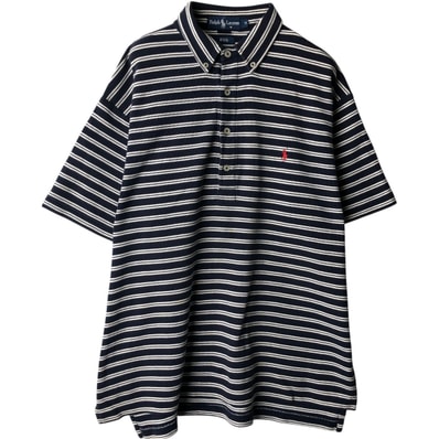 古着 ラルフローレン Ralph Lauren BIG 半袖 ボーダー ボタンダウン ポロシャツ メンズM相当/eaa637457