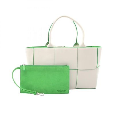 ボッテガヴェネタ BOTTEGA VENETA アルコ マキシイントレチャート トートバッグ バッグ レザー レディース ホワイト系 / グリーン系 652867 【中古】