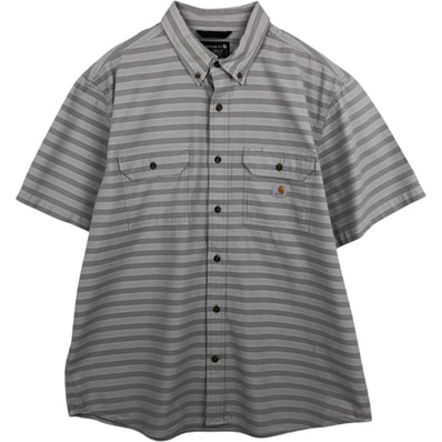 古着 カーハート Carhartt Loose Fit ボーダー柄 ボタンダウン 半袖 ワークシャツ メンズXL相当/eaa477522