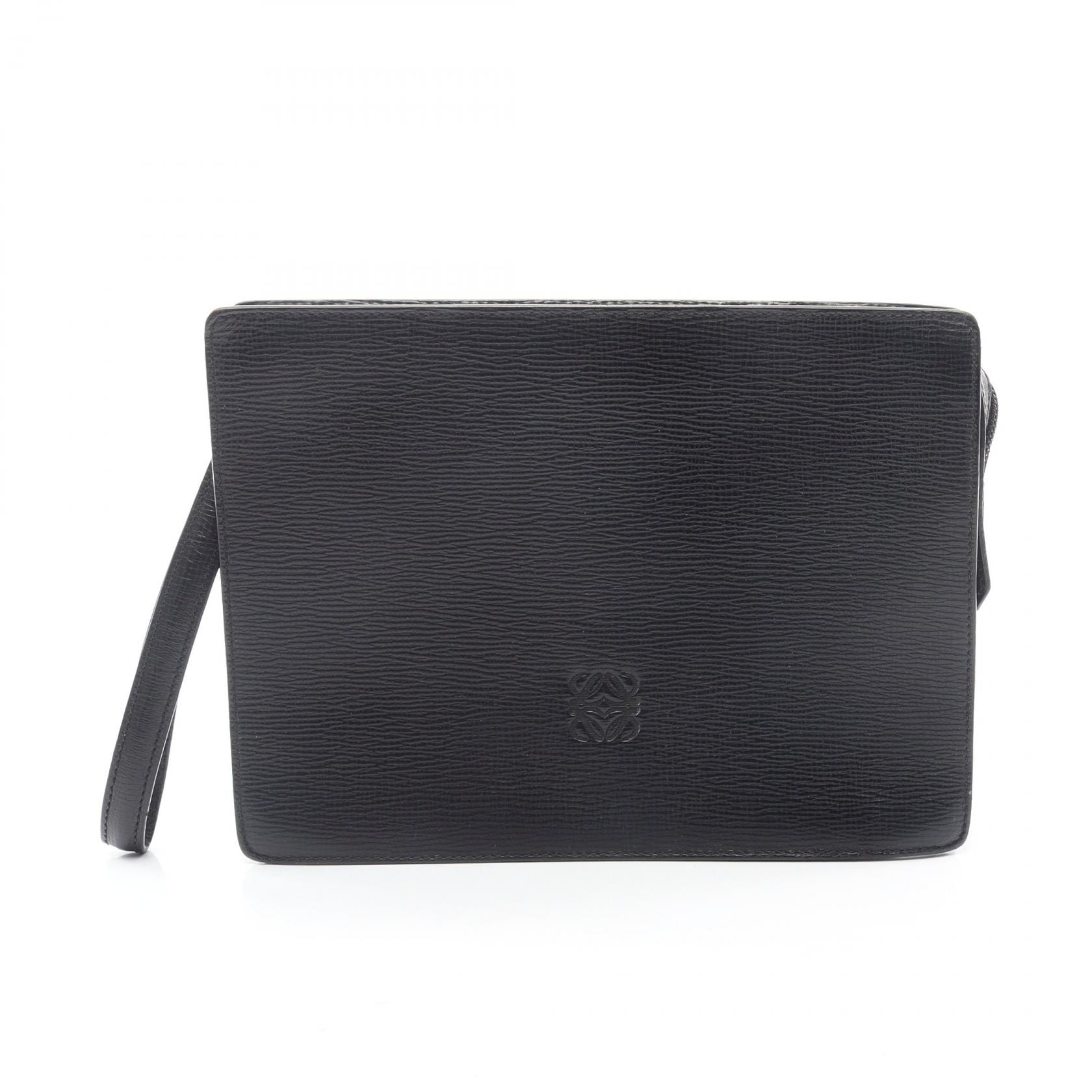 ロエベ LOEWE アナグラム セカンドバッグ クラッチバッグ バッグ レザー レディース ブラック系 【中古】