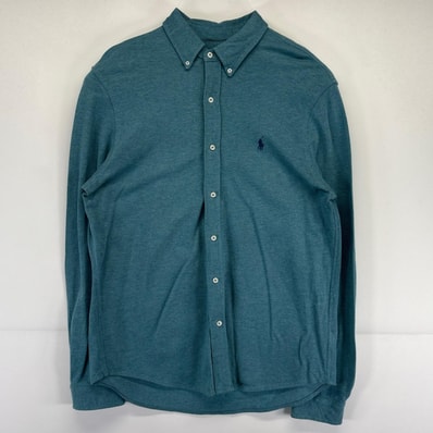古着 ポロ・ラルフローレン POLO RALPH LAUREN 長袖シャツ ボタンダウン ワンポイントロゴ ポニー 鹿子生地 L 水色系 メンズ