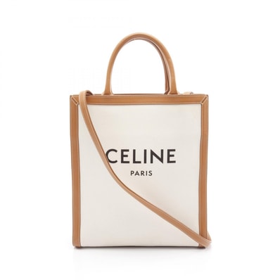 セリーヌ CELINE スモール バーティカル カバ トートバッグ バッグ キャンバス レザー レディース ホワイト系 / ブラウン系 192082BNZ 【中古】