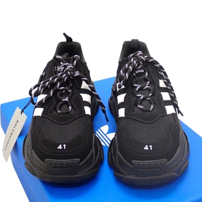 バレンシアガ BALENCIAGA アディダス adidas Triple S 712821 スニーカー レザー ブラック メンズ【中古】【Aランク】