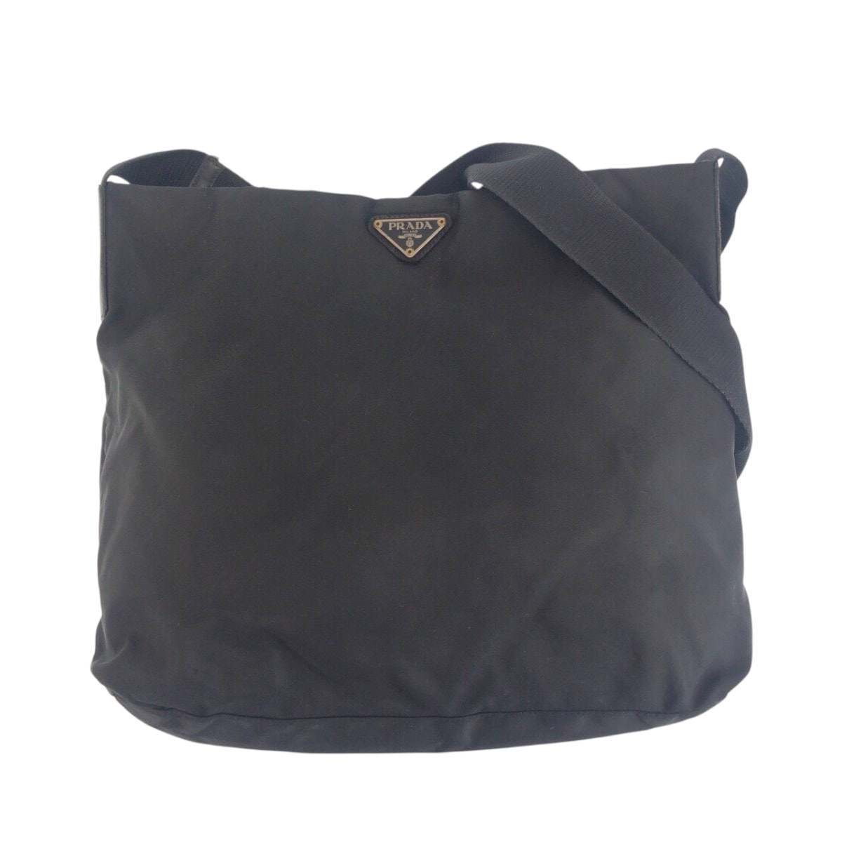 美品 PRADA プラダ テスート 三角ロゴプレート ブラック 黒 シルバー金具 ナイロン レザー/ ショルダーバッグ メッセンジャーバッグ 505761 【中古】