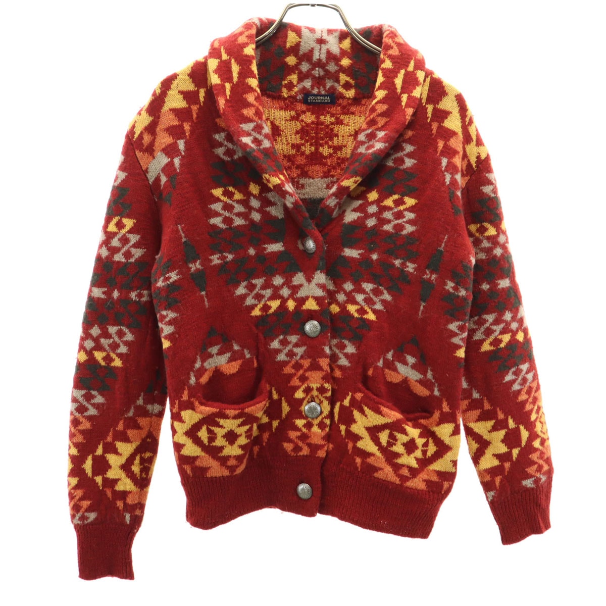 JOURNAL STANDARD ジャーナルスタンダード ウールブレンド 総柄 長袖 カーディガン レッド系 ニット