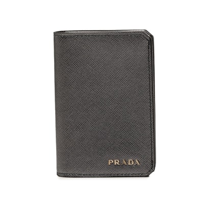 プラダ ロゴ カードケース 名刺入れ シルバー サフィアーノレザー レディース PRADA 中古