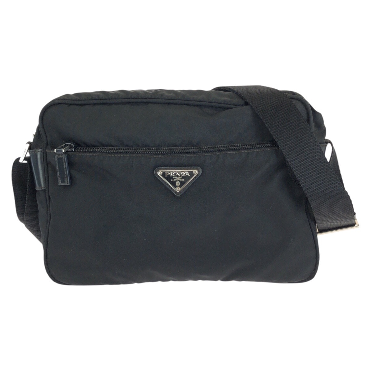美品 PRADA プラダ テスート 三角ロゴプレート ブラック 黒 シルバー金具 ナイロン ショルダーバッグ メッセンジャーバッグ 602415 【中古】