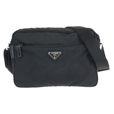 美品 PRADA プラダ テスート 三角ロゴプレート ブラック 黒 シルバー金具 ナイロン ショルダーバッグ メッセンジャーバッグ 602415 【中古】