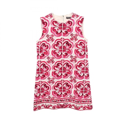 ドルチェアンドガッバーナ DOLCE & GABBANA マヨリカ柄 ノースリーブ ワンピース 衣料品 トップス コットン ビスコース レディース ピンク系 / ホワイト系 【中古】