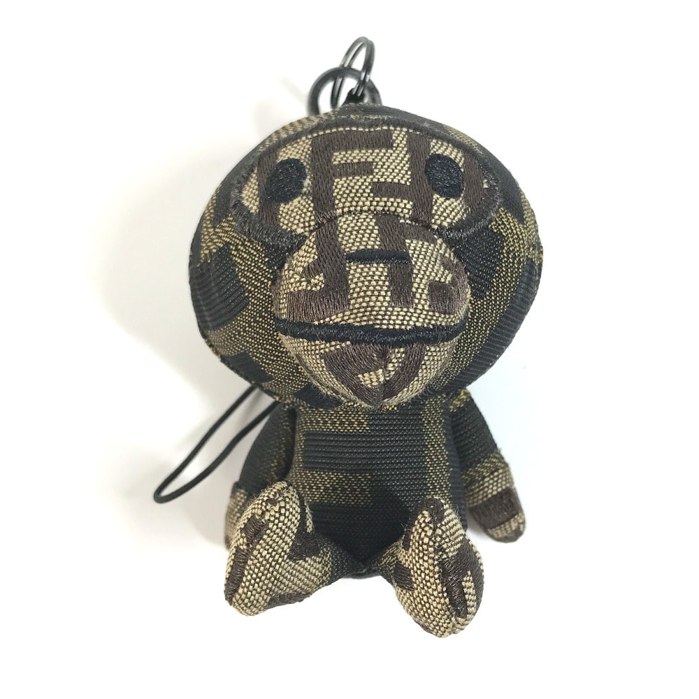 フェンディ FENDI マイロ ズッカ A BATHING APE アベイシングエイプ コラボ 携帯ストラップ ぬいぐるみ チャーム キャンバス ブラウン 美品