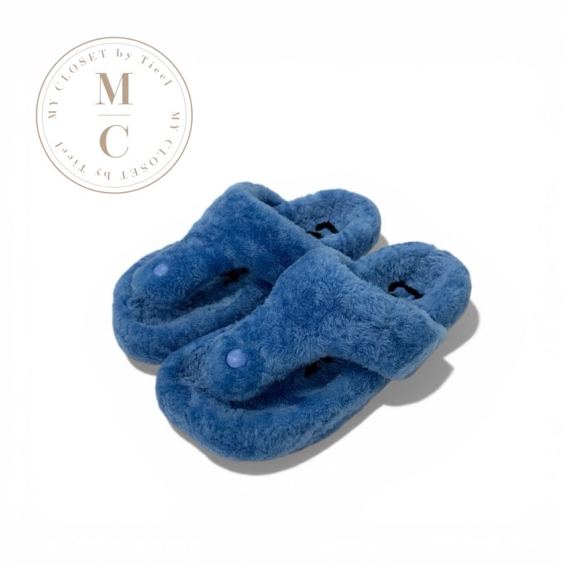 ロエベ LOEWE サンダル 靴 シューズ ムートン ブルー ミュール トング フラット