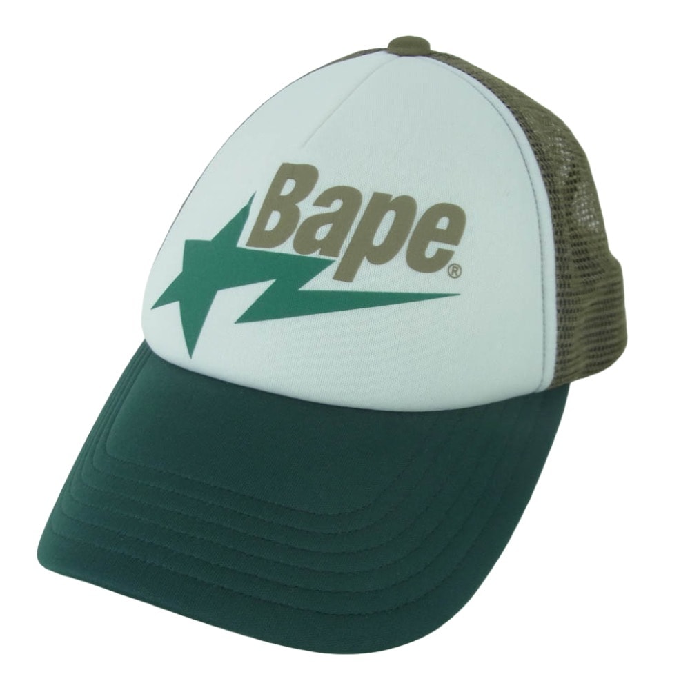 A BATHING APE アベイシングエイプ 001CPL301006M BAPE STA MESH CAP ベイプスター メッシュ キャップ 帽子 グリーン系 ホワイト系 F【中古】