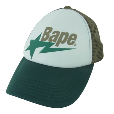 A BATHING APE アベイシングエイプ 001CPL301006M BAPE STA MESH CAP ベイプスター メッシュ キャップ 帽子 グリーン系 ホワイト系 F【中古】
