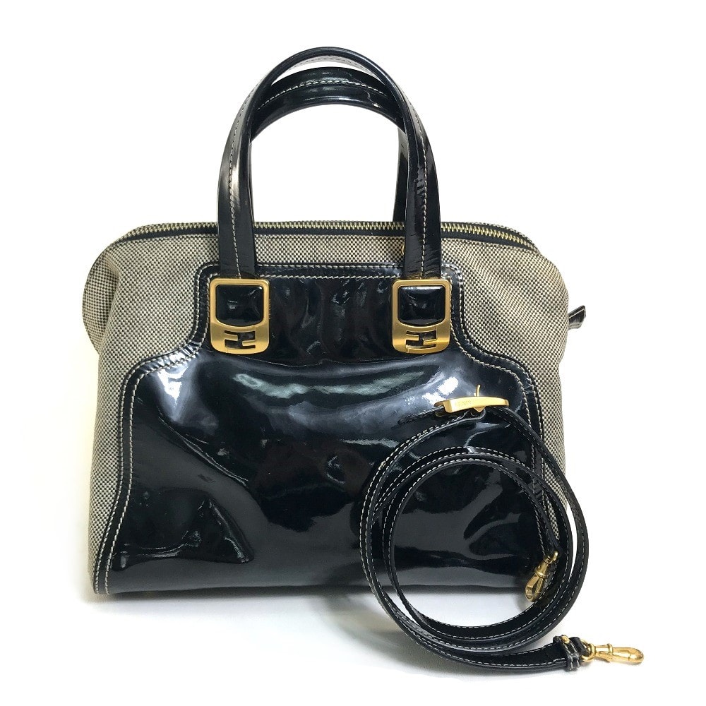 フェンディ FENDI カメレオン エナメル 斜め掛け 肩掛け カバン 2WAY ショルダーバッグ ハンドバッグ キャンバス/パテントレザー ブラック系