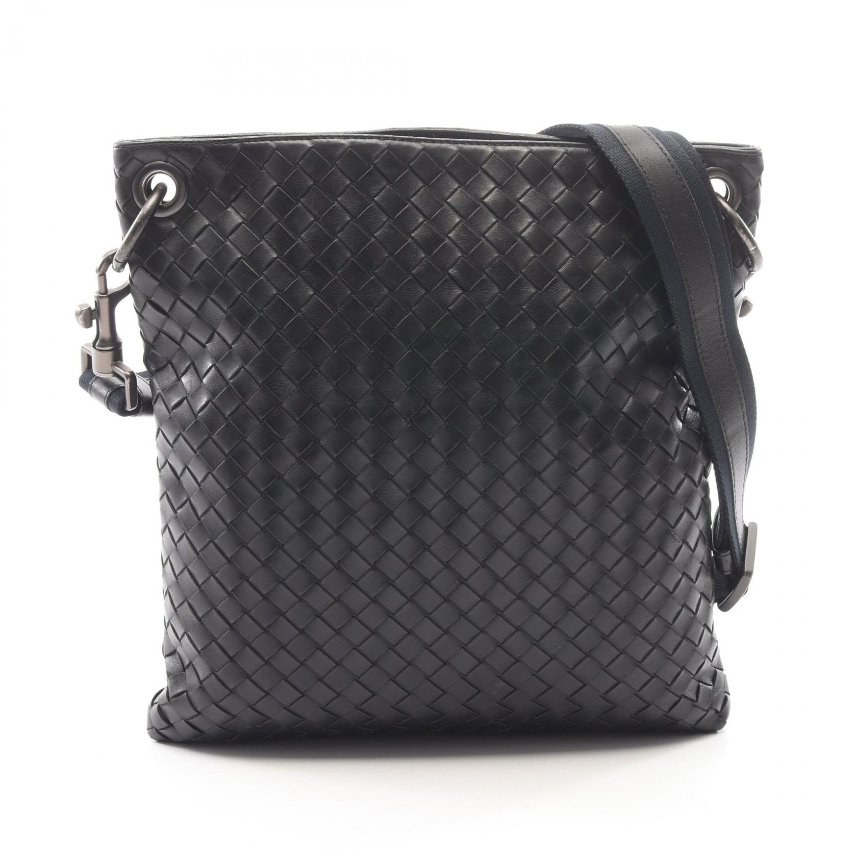 ボッテガヴェネタ BOTTEGA VENETA イントレチャート ショルダーバッグ バッグ レザー メンズ ブラック系 【中古】