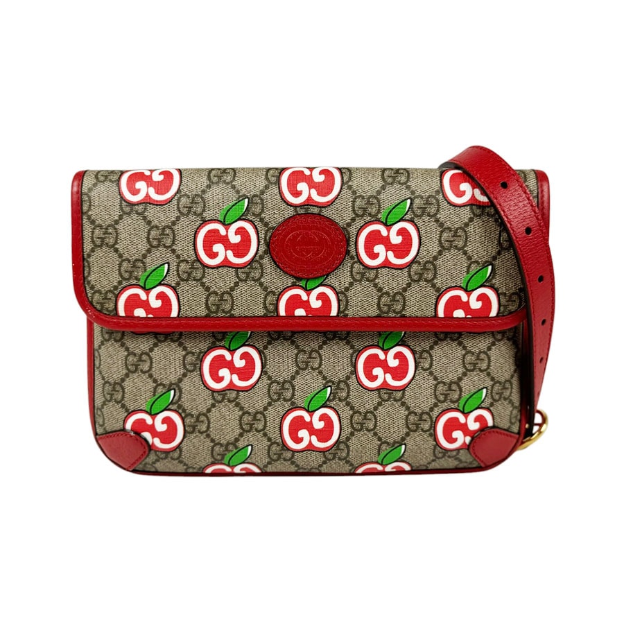 グッチ GUCCI ウエストバッグ ベルトバッグ GGアップル GGスプリームキャンバス ブラウン/レッド レディース 625233【中古】 z11333