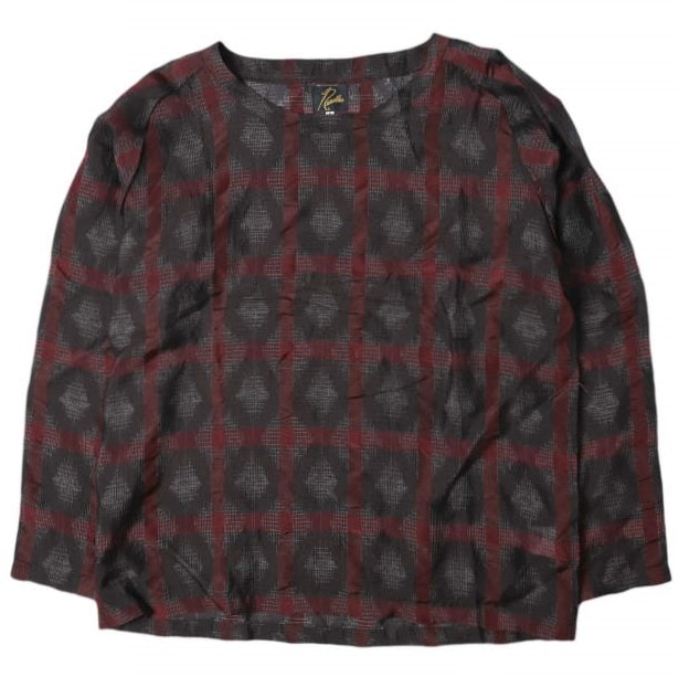 Needles ニードルス 21SS 日本製 L/S U Neck Tee - Splashed Plaid Jq. チェックプルオーバーシャツ IN103 S Brown/Burgundy 長袖 Tシャツ トップス g27700