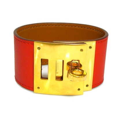 エルメス HERMES ブレスレット ケリー ドッグ レザー/メタル オレンジレッド/ゴールド レディース【中古】 e60389a