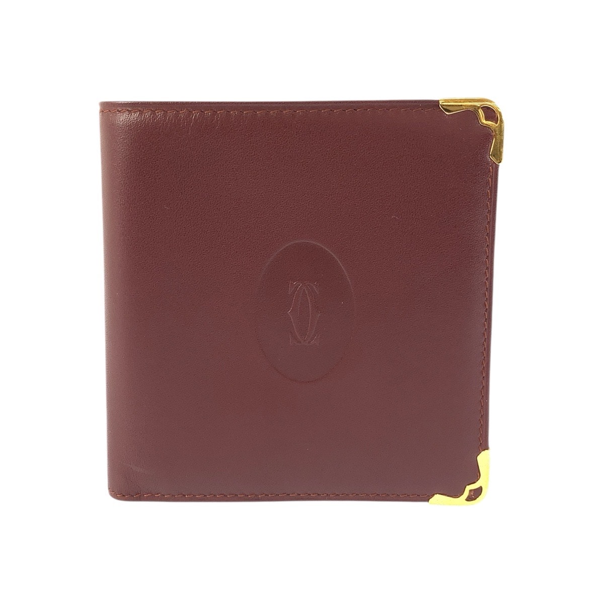 美品 CARTIER カルティエ マストライン ボルドー ワインレッド ゴールド金具 レザー 折財布 コンパクトウォレット 603979 【中古】