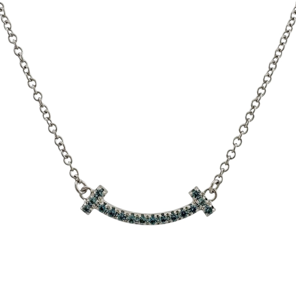 ティファニー Tスマイル ネックレス 18金 K18ホワイトゴールド ブルートパーズ レディース TIFFANY&Co.  中古
