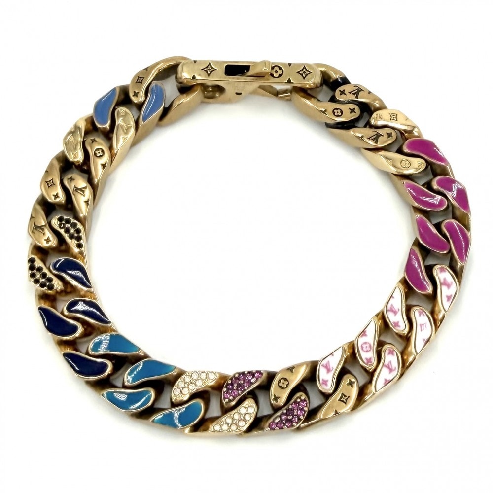 LOUIS VUITTON ルイヴィトン ブレスレット モノグラム ブラスレ・チェーンリンクス パッチーズ ストラス アクセサリー Lサイズ    MP2775 マルチカラー ゴールド メンズ 約46.9g【中古品】
